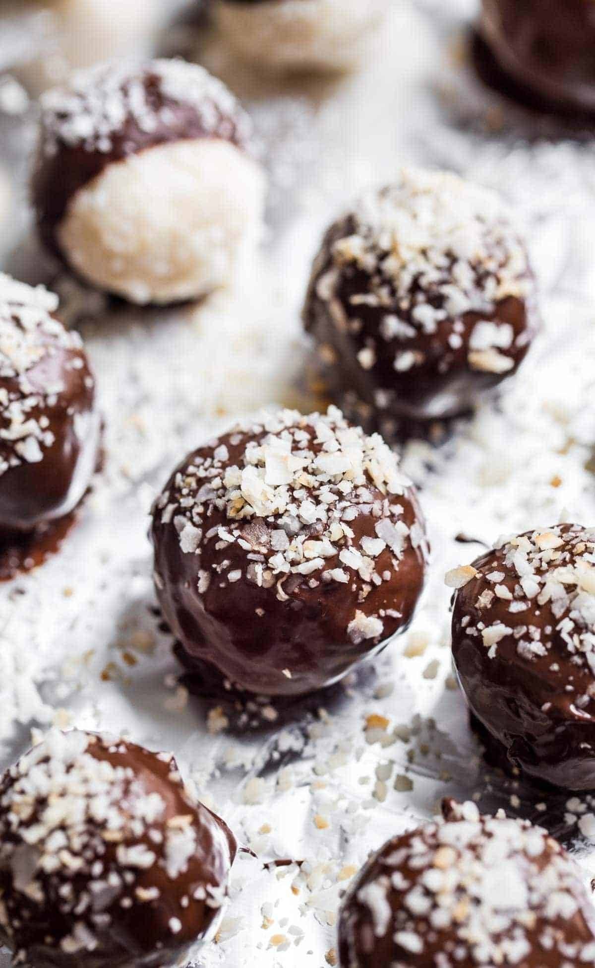 Dark chocolate coconut bites.