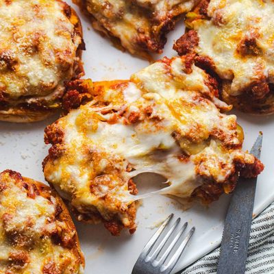 Pizza burger with melted cheese.
