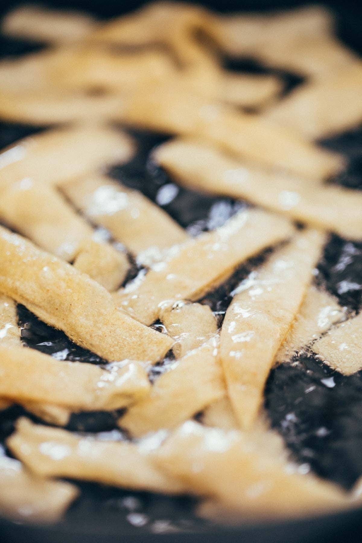 Tortilla strips in oil.