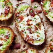 Cheesy Bacon and Kale Potato Skins