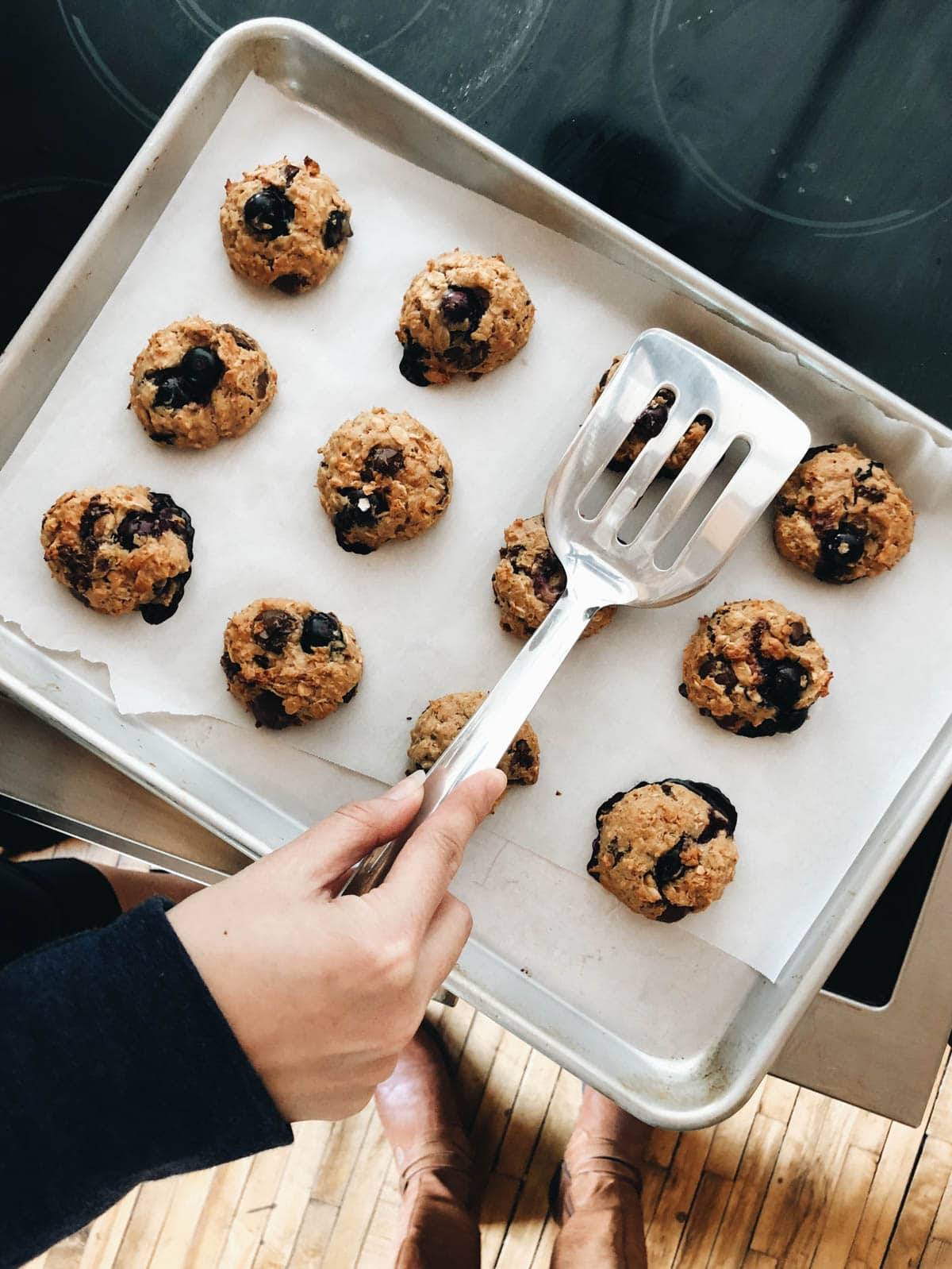 Breakfast Cookies on baking sheet after baking.