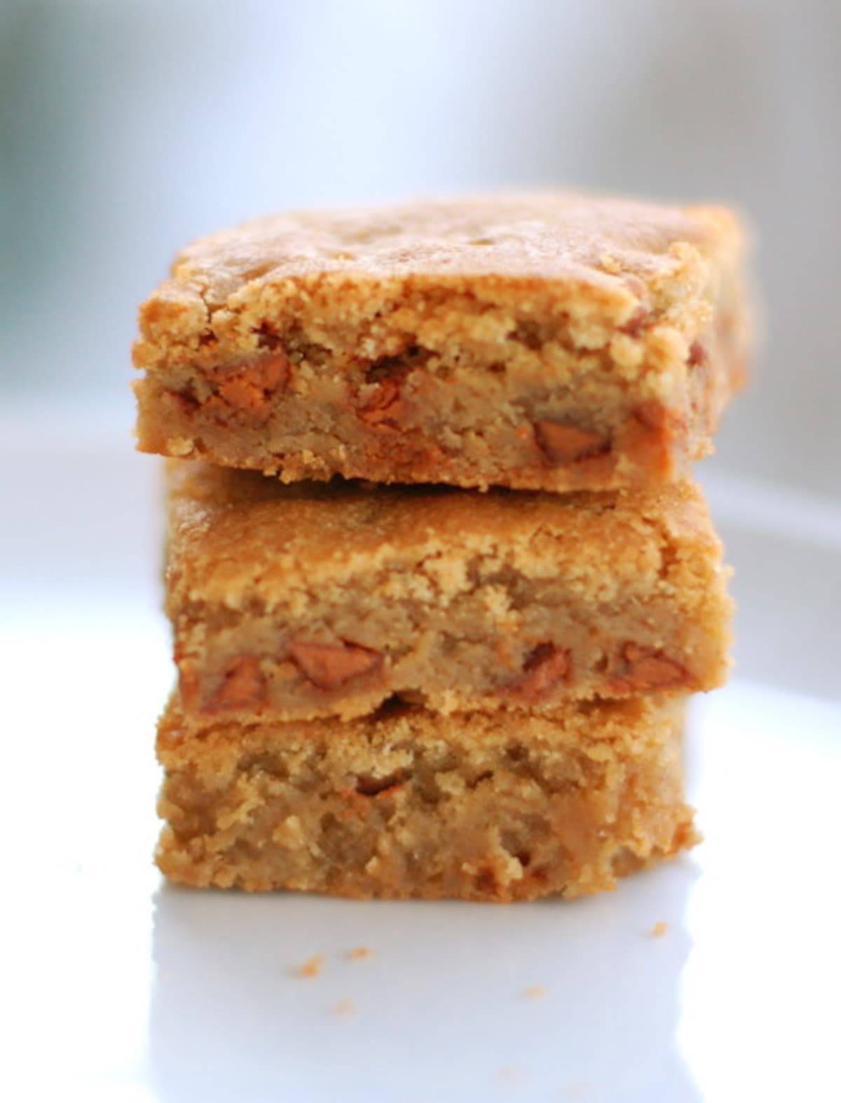 Stack of three snickerdoodle blondies.